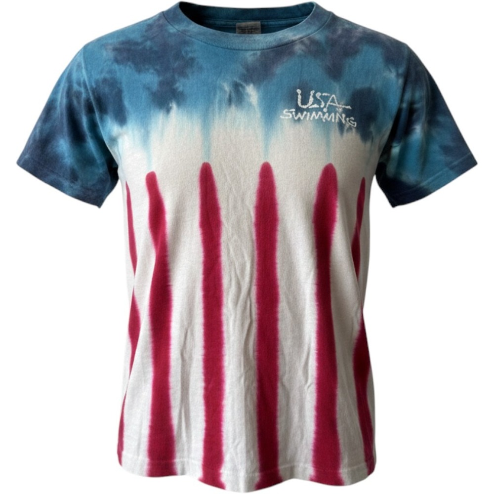 Vintage USA Swimming Tie Dye T-Shirt Red White Blue Sundog USA Flag Small